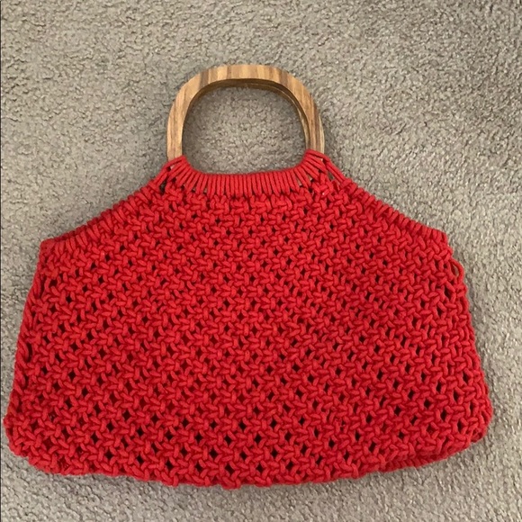 Urban Outfitters Handbags - Wood handle red macrame tote
